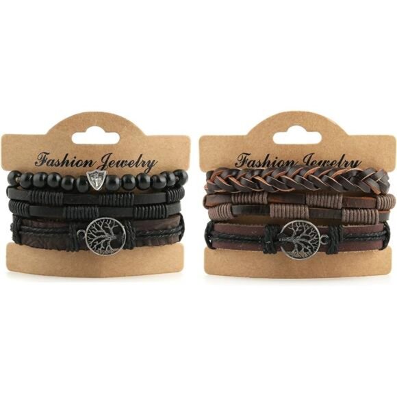 leather tree of life bracelet mens womens beaded lava stone tiger eye wristband - Picture 2 of 6